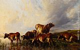 Cattle Canvas Paintings - Cattle Wattering
